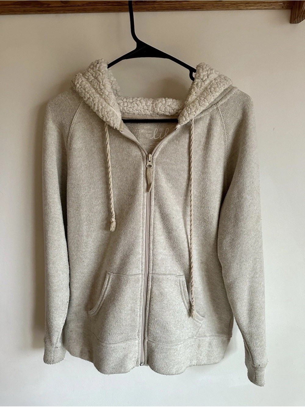 made for life Cream Sherpa-Lined Zip Hoodie Medium